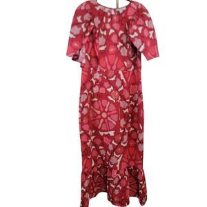 Rhode X Target Dress Womans 10 Red Zinnia Floral Print Midi Ruffle Linen NWT